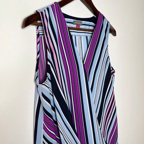 Vince Camuto Women Blouse XS Tank Top Sleeveless Wrap Front Striped Blue Purple - Picture 2 of 6